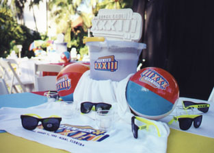 Table set up at Super Bowl